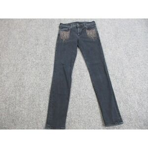 True Religion Halle Jeans Womens 27 Blue Mid Rise Super Skinny Studded Denim USA